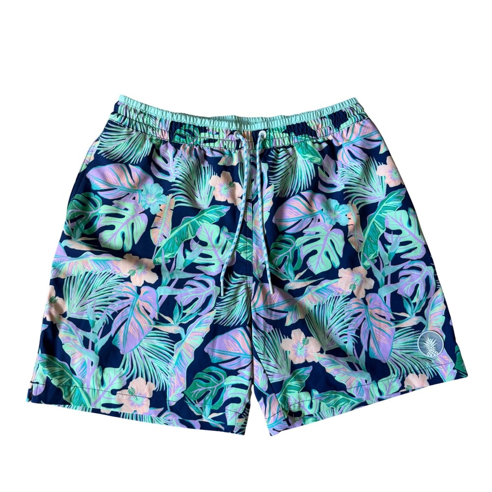 Chubbies Swim Trunks Volley Tropical Floral 7" Lined Navy Multicolor Size L